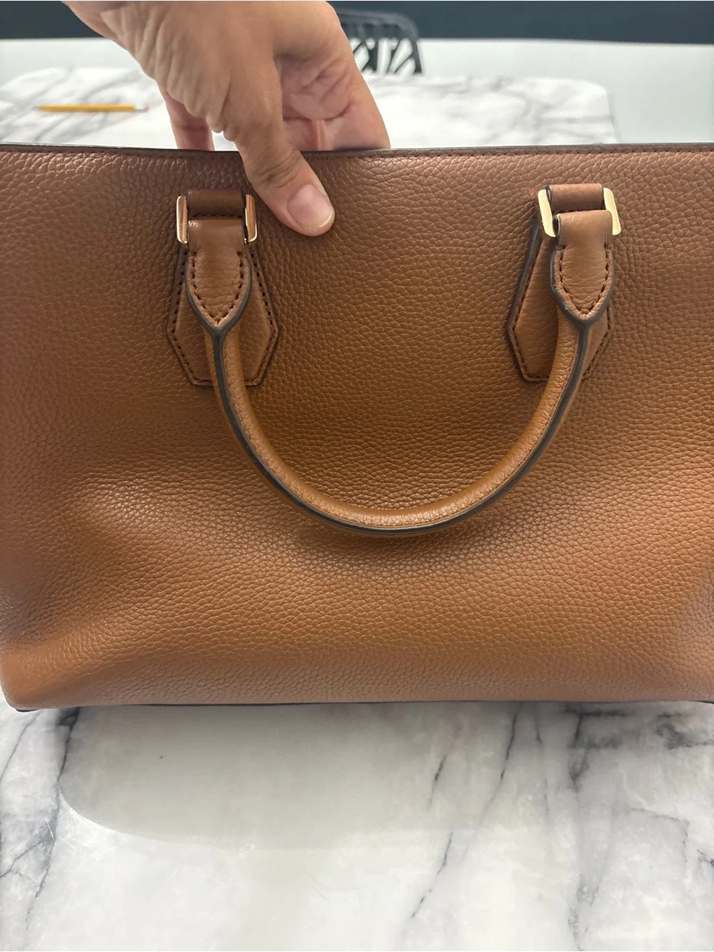 Michael Kors Brown Pebbled Leather Crossbody Satchel with Gold Hardware